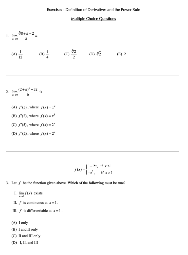 definition of derivatives and the power rule